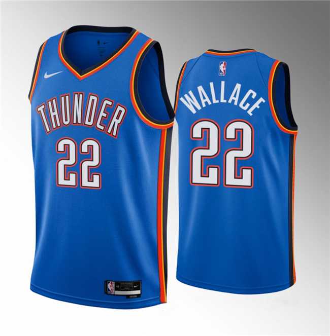 Mens Oklahoma City Thunder #22 Cason Wallace Blue 2023 Draft Icon Edition Stitched Basketball Jersey